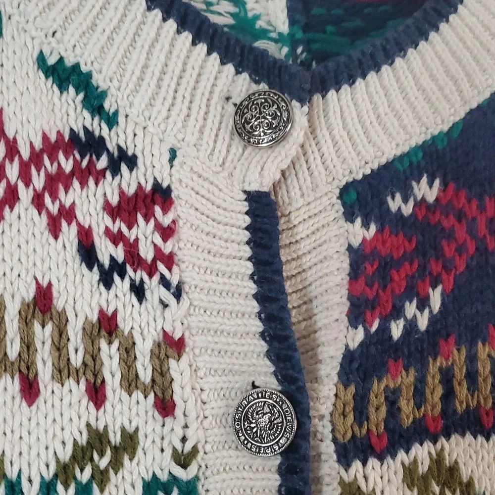 Vintage Hunt Club Womens Heavy Knit Mixed Print Grandpa Sweater Size Lg Cotton - Picture 4 of 14